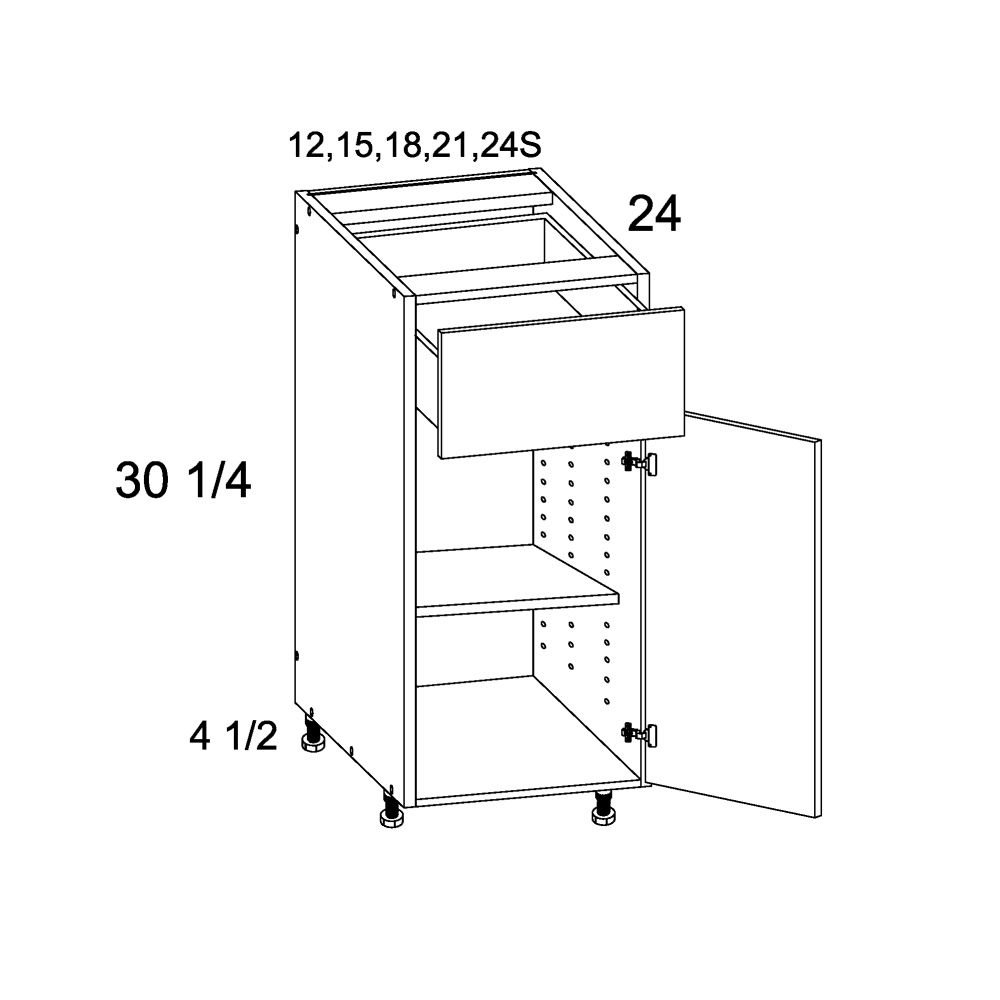 Torino White Pine altamax Single Door Single Drawer Base Cabinet - 24" Wide x 34-1/2" High x 24" Deep
