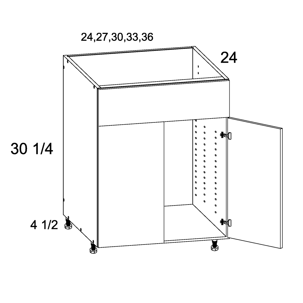 Torino Grey Wood Sink Base Cabinet with False Drawer Front - 36" Wide x 34-1/2" Deep x 24" Deep
