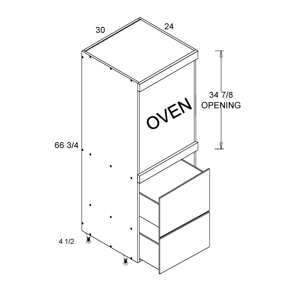 Torino White Pine altamax Tall Single Oven Two Drawer Utility Cabinet - 30" Wide x 72" High x 24" Deep