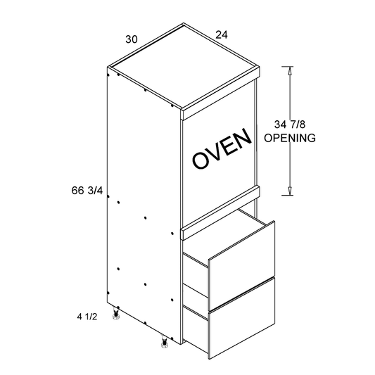 Torino White Pine altamax Tall Single Oven Two Drawer Utility Cabinet - 30" Wide x 72" High x 24" Deep