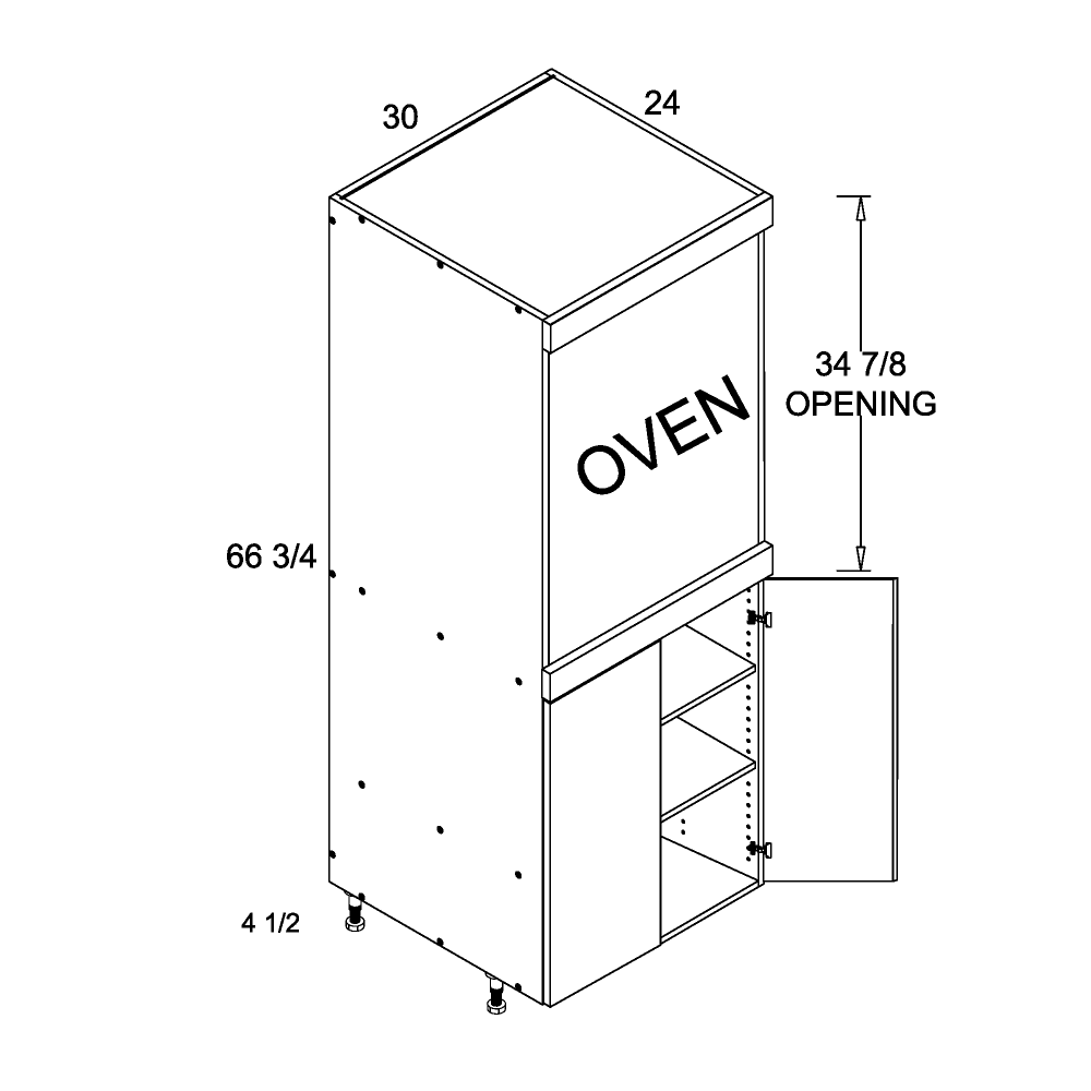 Verona Pure Blanc Single Oven Two Full Height Door Cabinet - 30" Wide x 71-1/4" High x 24" Deep