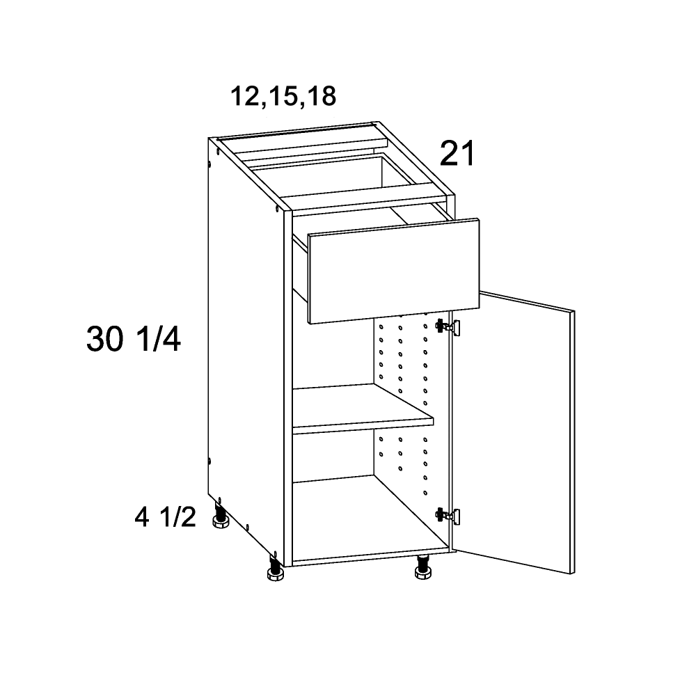 Torino Grey Wood altamax One Door One Drawer Vanity Base Cabinet - 15" Wide x 34-1/2" High x 21" Deep