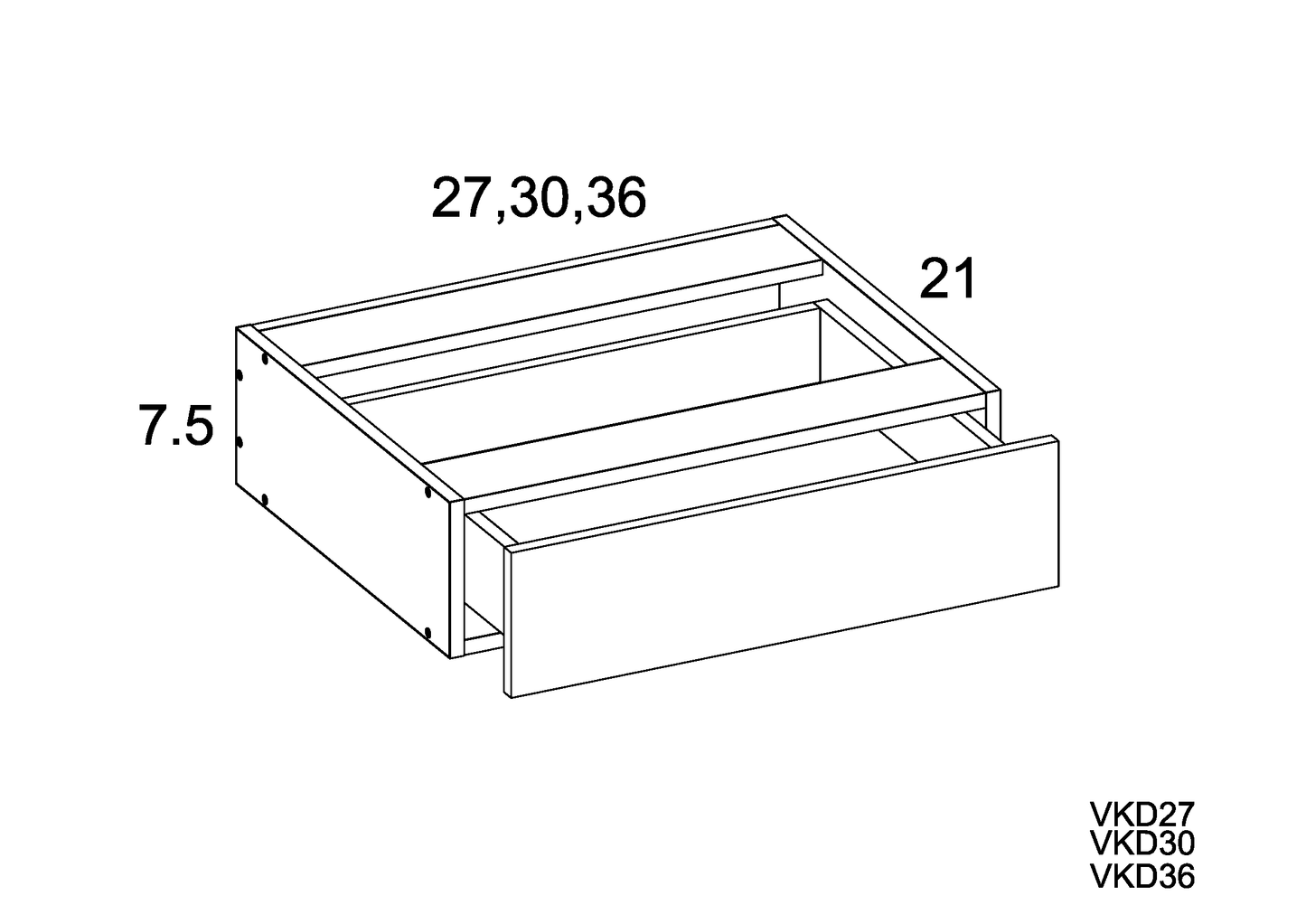 Verona Midnight Navy altamax Vanity Knee Drawer - 36" Wide x 7-1/2" High x 21" Deep