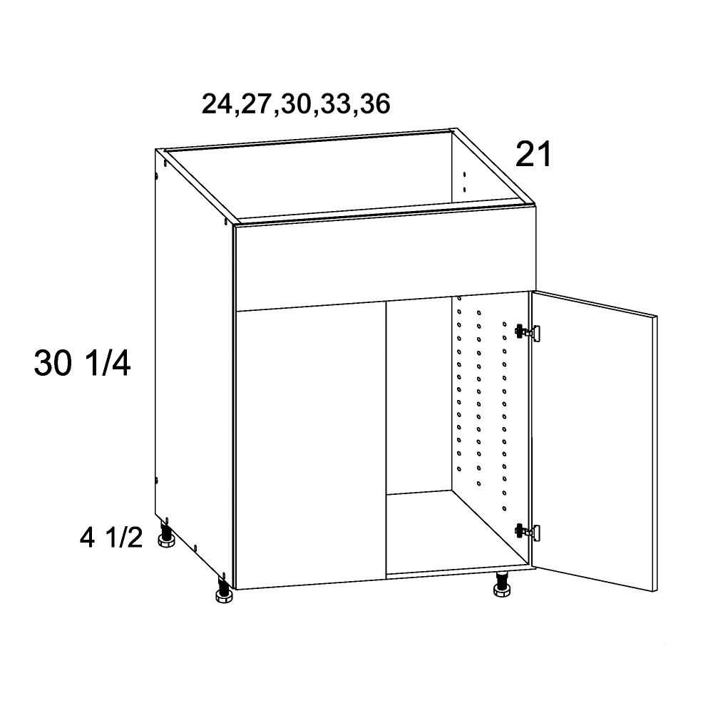 Torino Grey Wood Two Door One False Drawer Front Vanity Sink Base Cabinet - 36" Wide x 34-1/2" High x 21" Deep