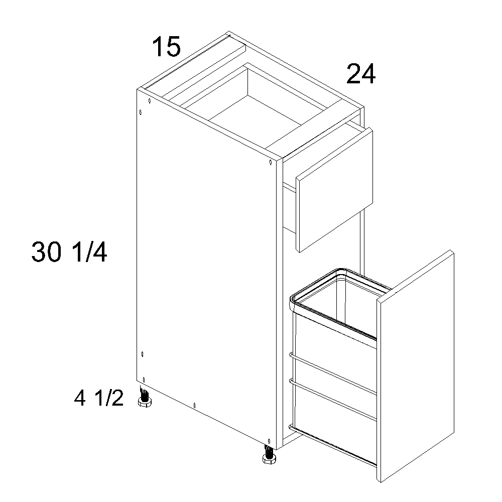 Verona Pure Blanc Base with Single Trashcan Pullout - 15" Wide x 34-1/2" High x 24" Deep