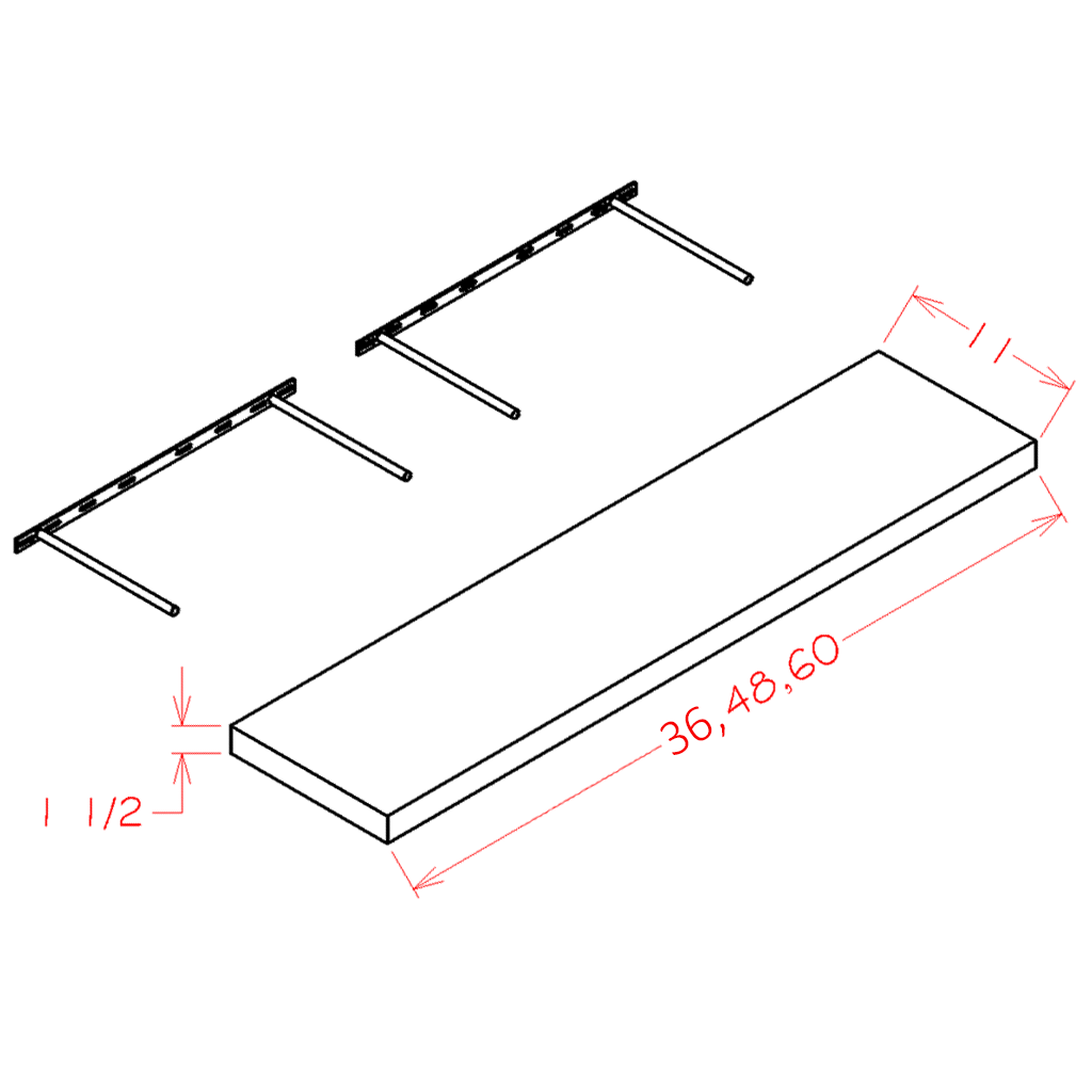 White Floating Shelf - 60"W x 1.5"H x 11"D (Max Weight: 25 lbs) (SW, OW, EW, TW)
