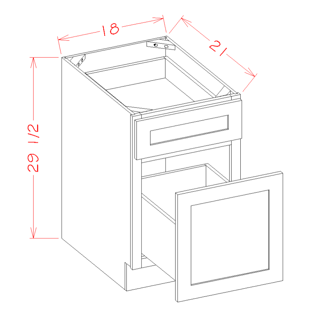 Shaker Navy Two Drawer File Base Cabinet - 18"W x 29-1/2"H x 21"D -2DR