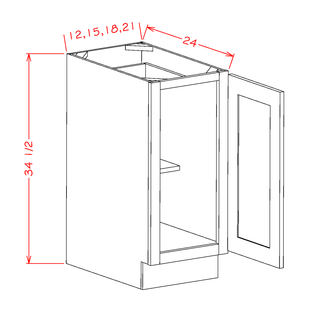 Shaker Navy Full Height Door Base Cabinet - 18"W x 34-1/2"H x 24"D -1D-1S