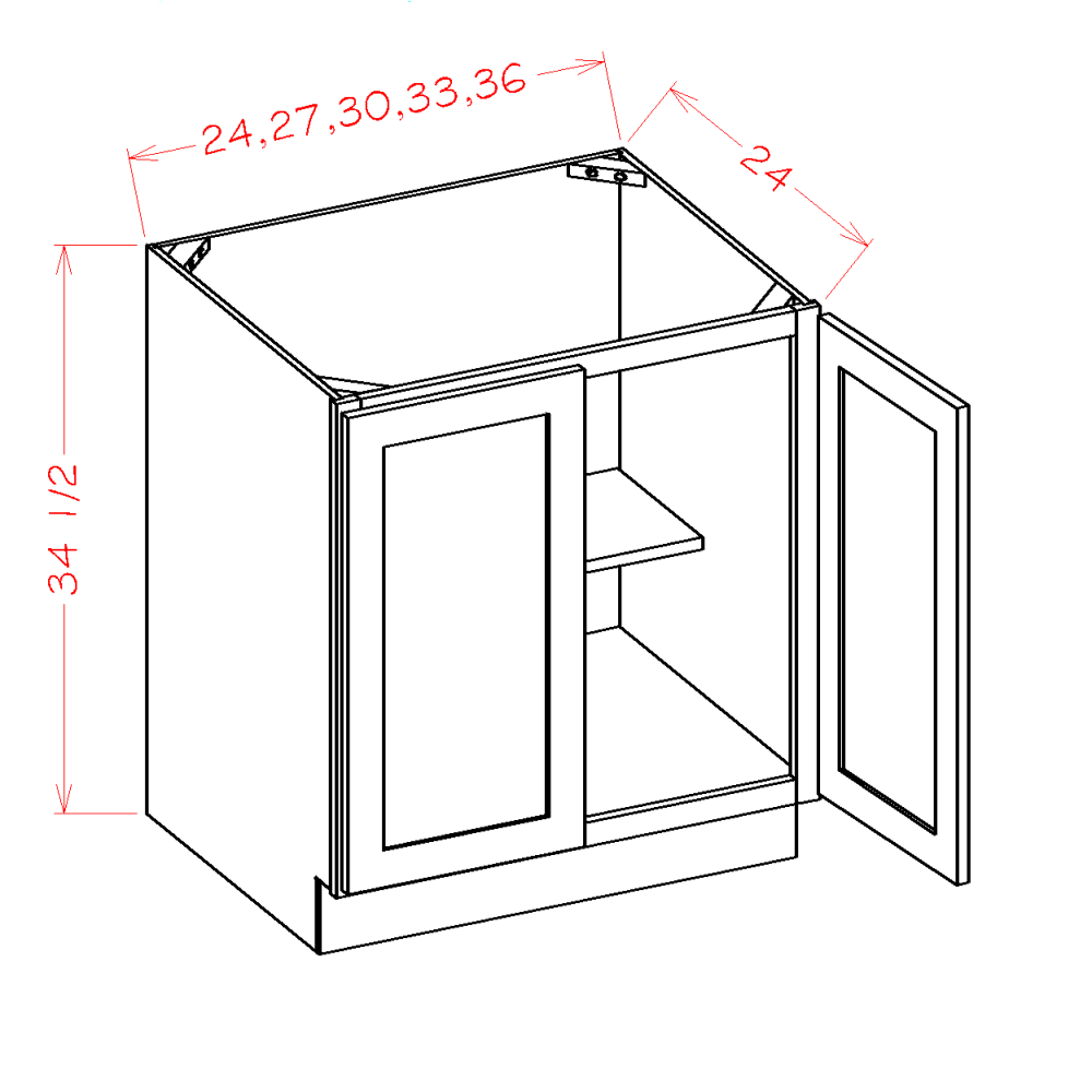 Shaker Navy Full Height Door Base Cabinet - 24"W x 34-1/2"H x 24"D -2D-1S