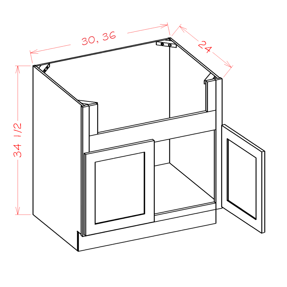Oxford Sage Farm Sink Base Cabinet - 30"W x 34-1/2"H x 24"D -2D