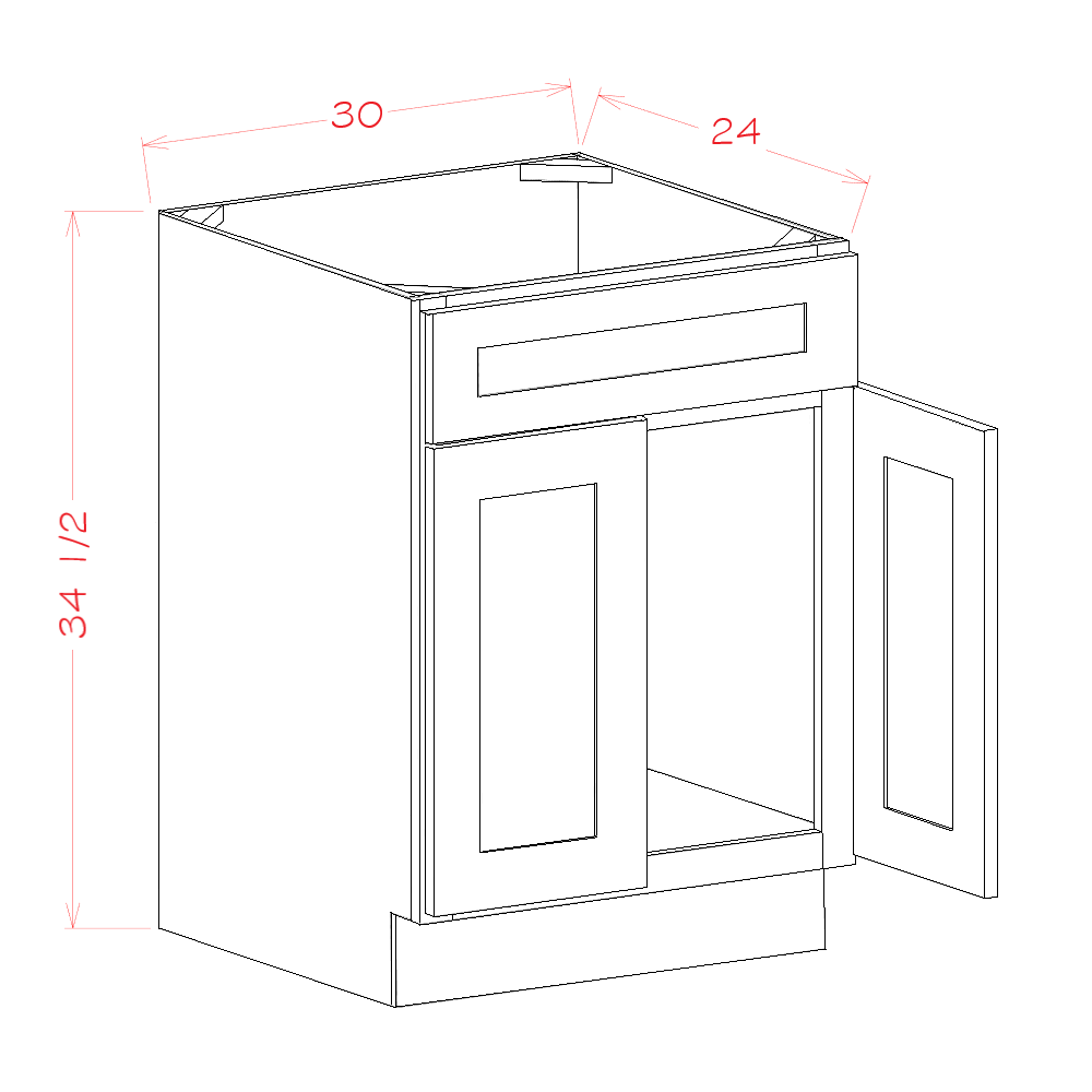 Oxford White Sink Base Cabinet - 30"W x 34-1/2"H x 24"D -2D-1FDR