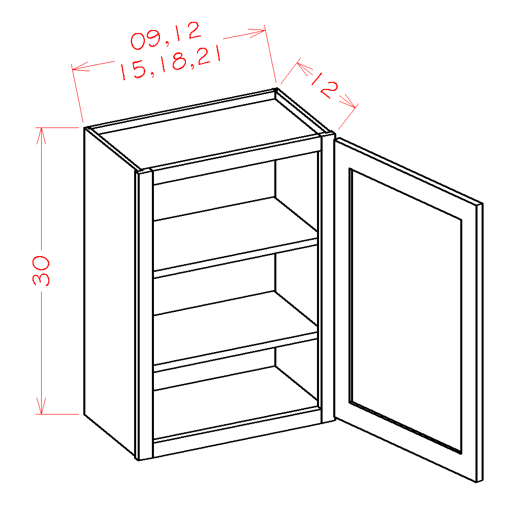 Shaker Navy Wall Cabinet - 18"W x 30"H x 12"D -1D-2S