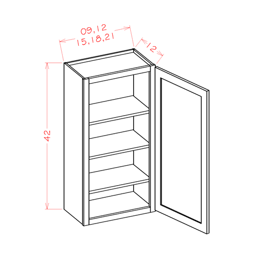 Shaker Dove Wall Cabinet - 21"W x 42"H x 12"D -1D-3S