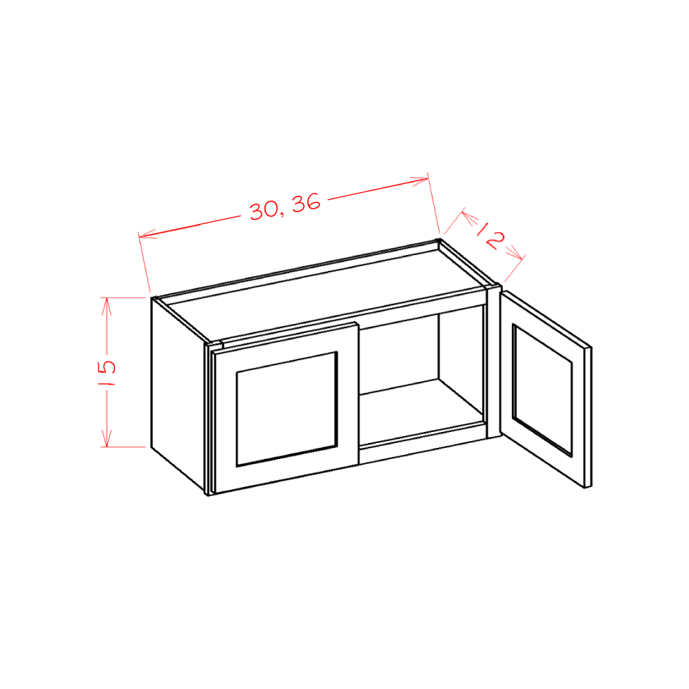 Shaker Grey Bridge Cabinet - 36"W x 15"H x 12"D -2D