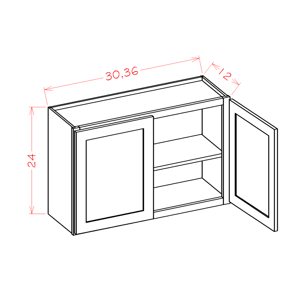 Shaker Grey Bridge Cabinet - 36"W x 24"H x 12"D -2D-1S