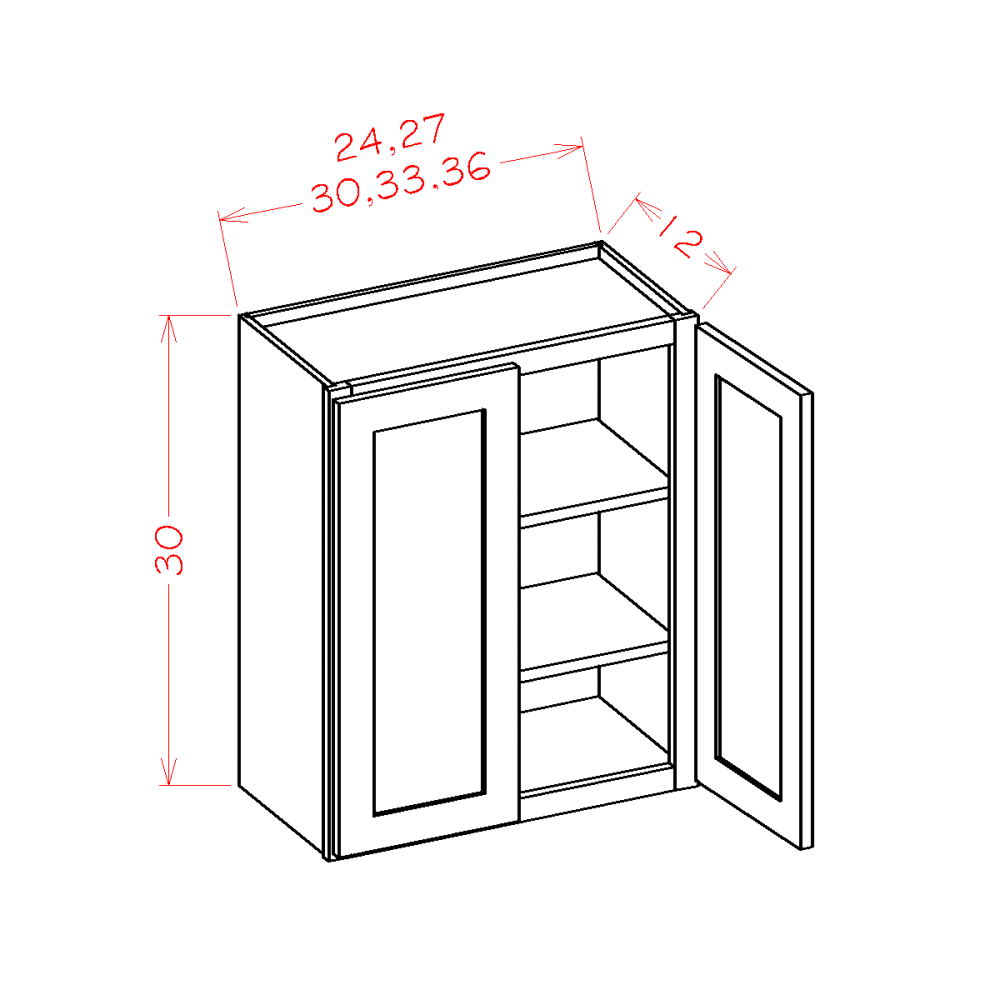 Shaker Navy Wall Cabinet - 30"W x 30"H x 12"D -2D-2S