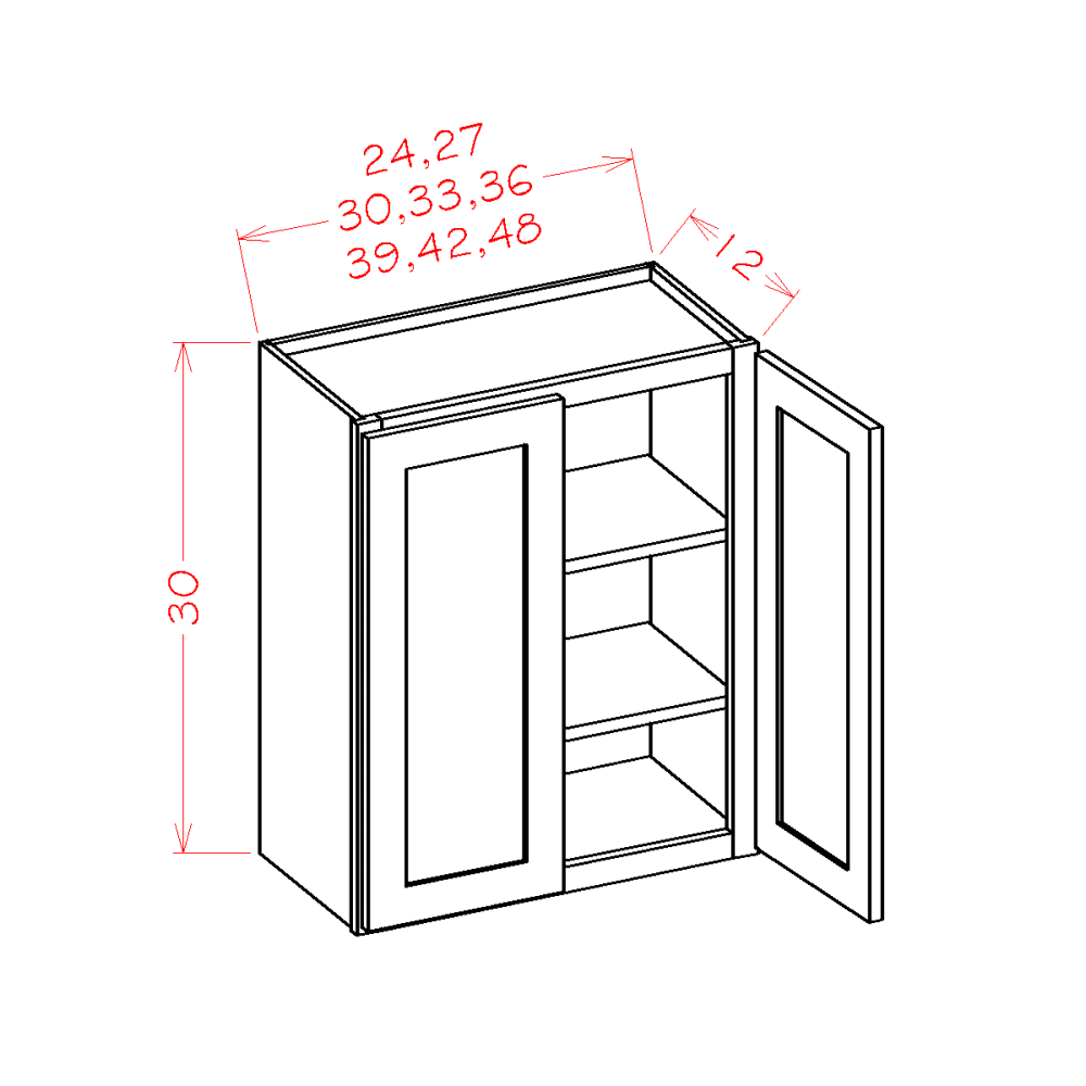 Edgeline White Wall Cabinet - 36"W x 30"H x 12"D -2D-2S