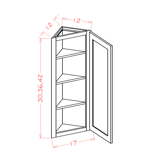 Oxford White Angle Wall Cabinet - 12"W x 36"H x 12"D (Cabinet Frame Width: 17") - 1D-2S