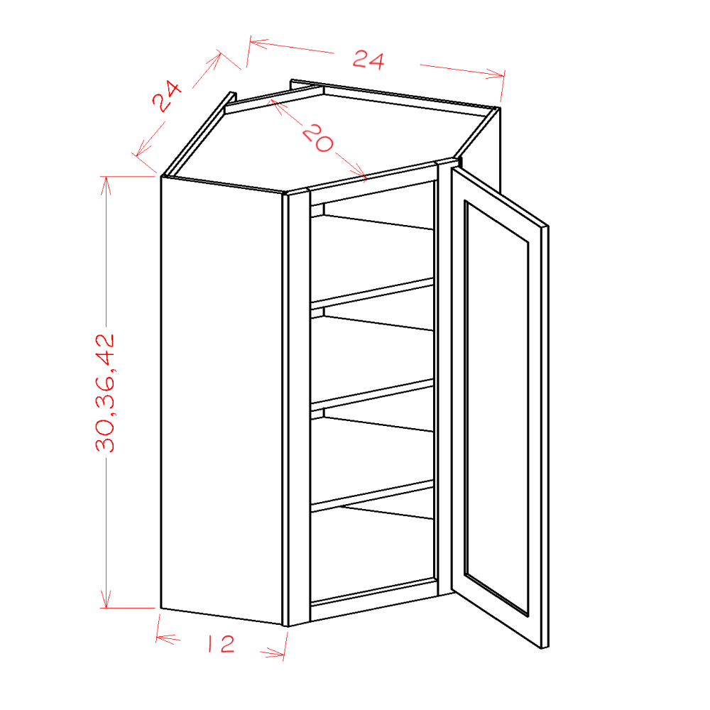 Shaker Navy Wall Diagonal Corner Cabinet - 24"W x 30"H x 12"D -1D-2S