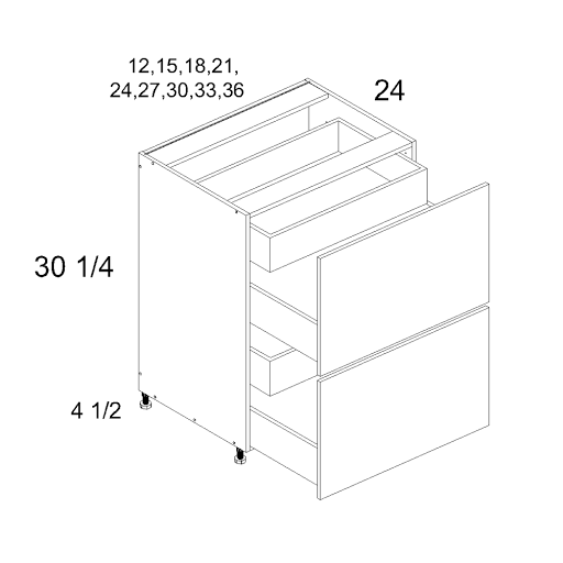 Torino White Pine altamax Two Drawer with Two Inner Drawer Base Cabinet - 24" Wide x 34-1/2" High x 24" Deep