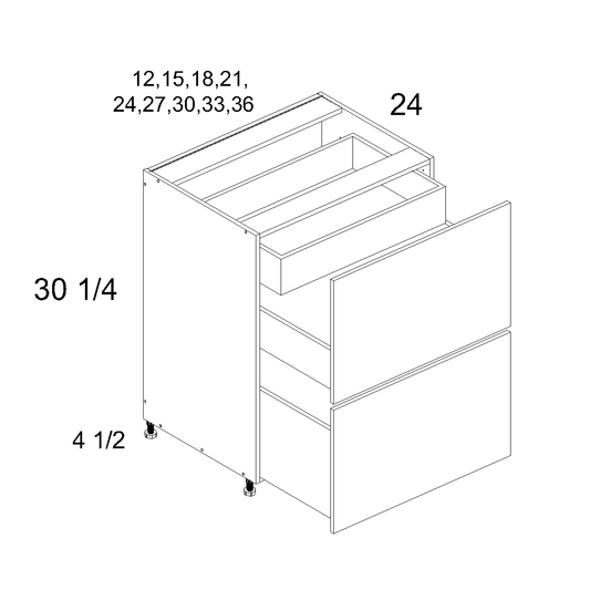 Torino White Pine altamax Two Drawer with One Inner Drawer Base Cabinet - 36" Wide x 34-1/2" High x 24" Deep