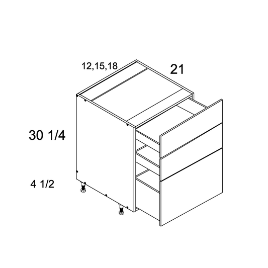 Palermo Gloss White altamax Three Drawer Vanity Base Cabinet - 15" Wide x 34-1/2" High x 21" Deep