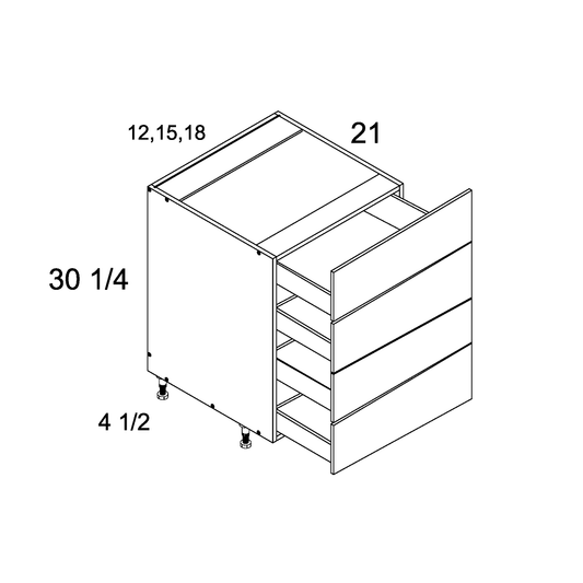Palermo Gloss White altamax Four Drawer Vanity Base Cabinet - 15" Wide x 34-1/2" High x 21" Deep
