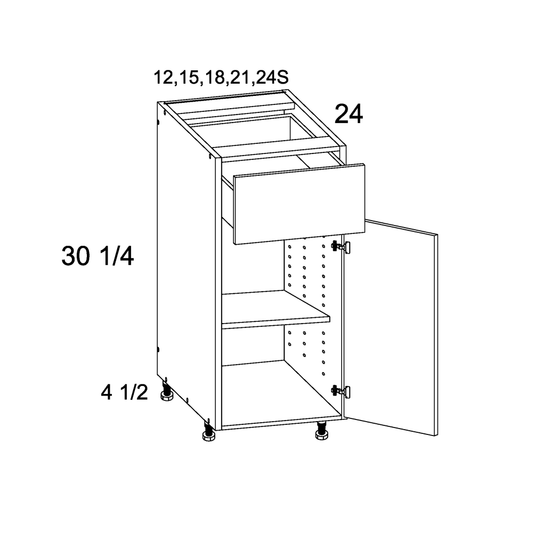 Verona Pure Blanc altamax Single Door Single Drawer Base Cabinet - 12" Wide x 34-1/2" High x 24" Deep