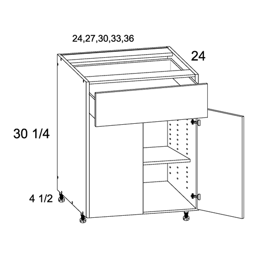 Torino White Pine altamax Double Door Single Drawer Base Cabinet - 33" Wide x 34-1/2" High x 24" Deep