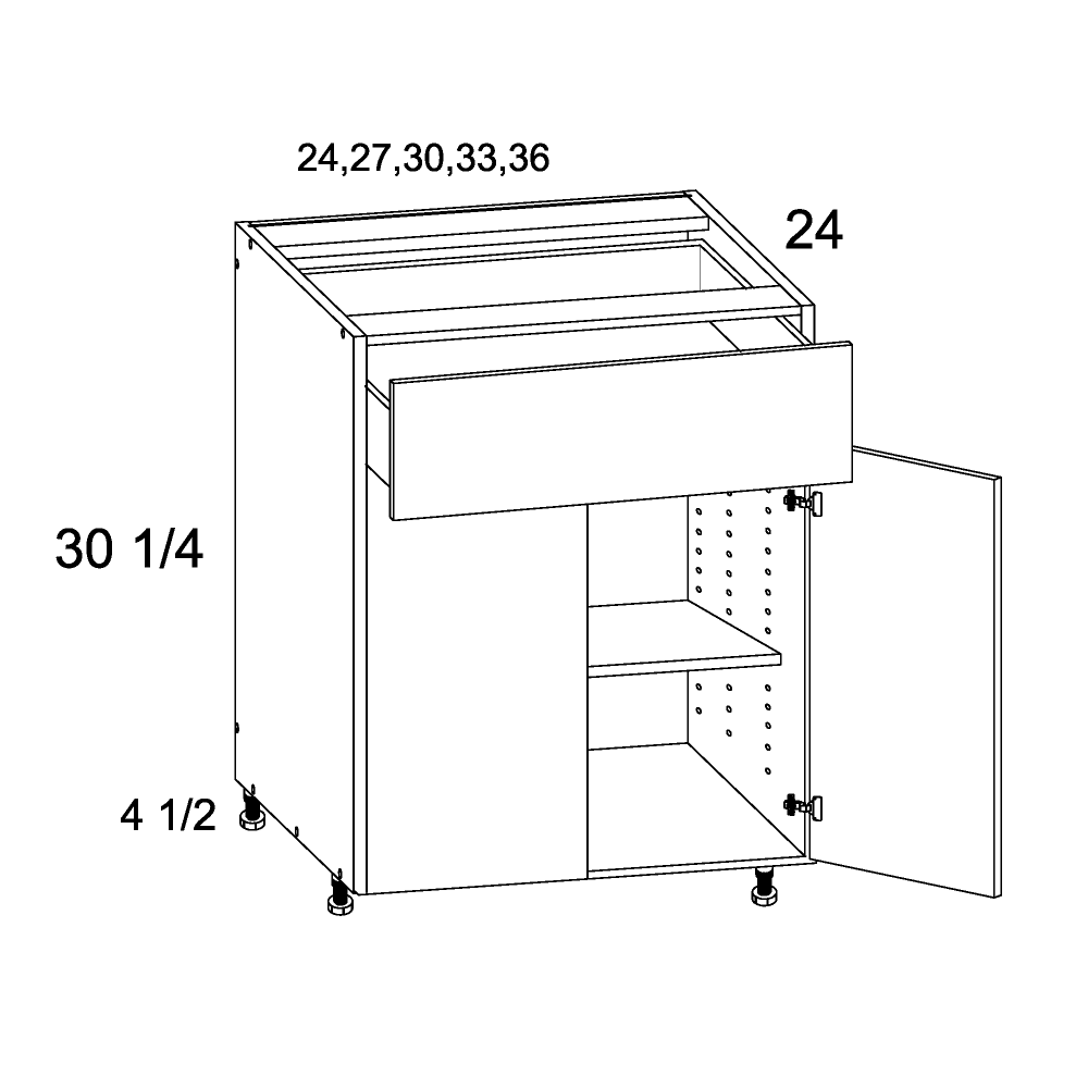 Verona Pure Blanc altamax Double Door Single Drawer Base Cabinet - 30" Wide x 34-1/2" High x 24" Deep