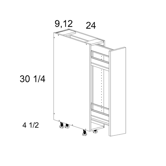 Torino White Pine Base Cabinet with Right Tray Pullout - 12"W 34-1/2" High x 24" Deep