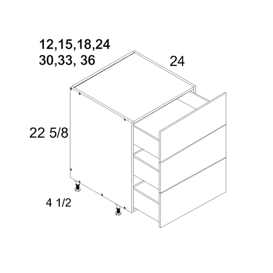 Palermo Gloss White altamax Three Drawer Desk Base Cabinet - 24" Wide x 27-1/8" High x 24" Deep