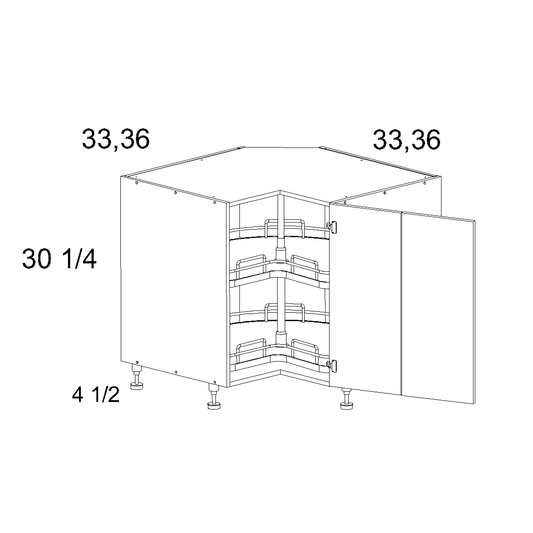 Palermo Gloss White Base Easy Reach with Two Lazy Susan Basket Trays - 33" Wide x 34-1/2" High x 24" Deep