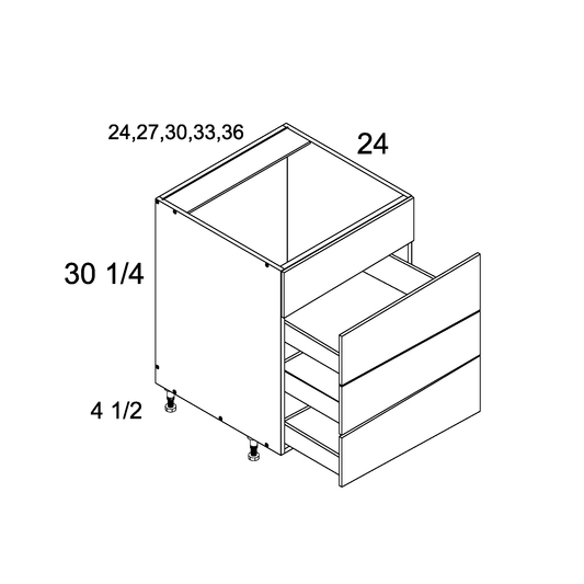 Torino Dark Wood altamax Three Drawer with One False Front Range Base - 24" Wide x 34-1/2" High x 24" Deep