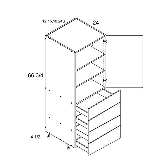Verona Pure Blanc altamax Tall One Door Four Drawer Utility Cabinet - 24" Wide x 72" High x 24" Deep