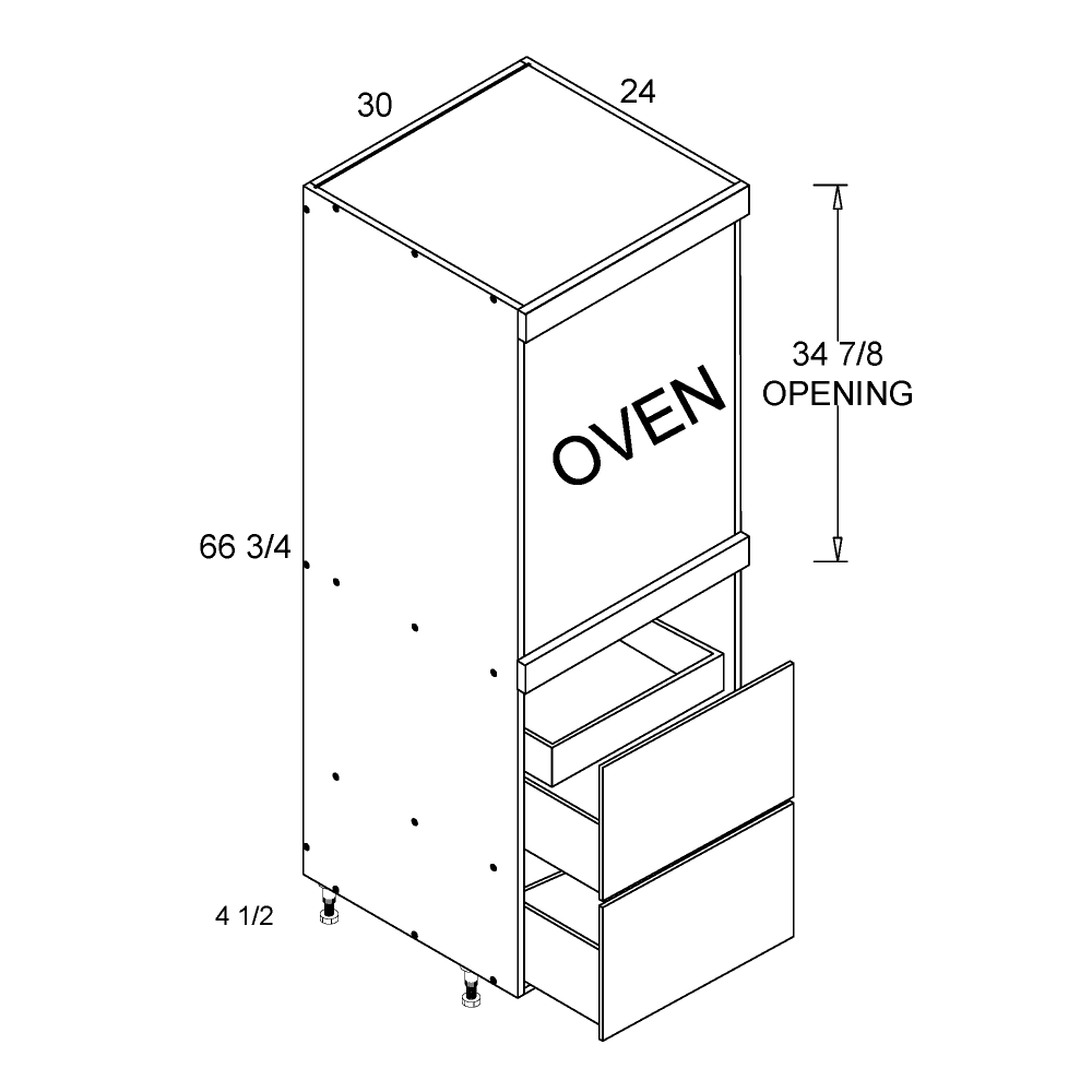 Torino Grey Wood altamax Tall Single Oven Two Drawer with One Inner Drawer Utility Cabinet - 30" Wide x 72" High x 24" Deep