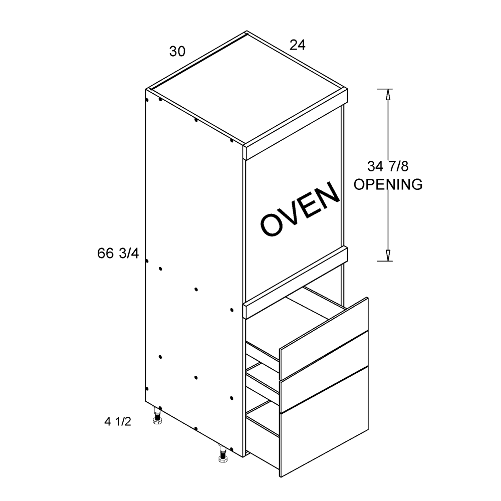 Torino White Pine altamax Tall Single Oven Three Drawer Utility Cabinet - 30" Wide x 72" High x 24" Deep