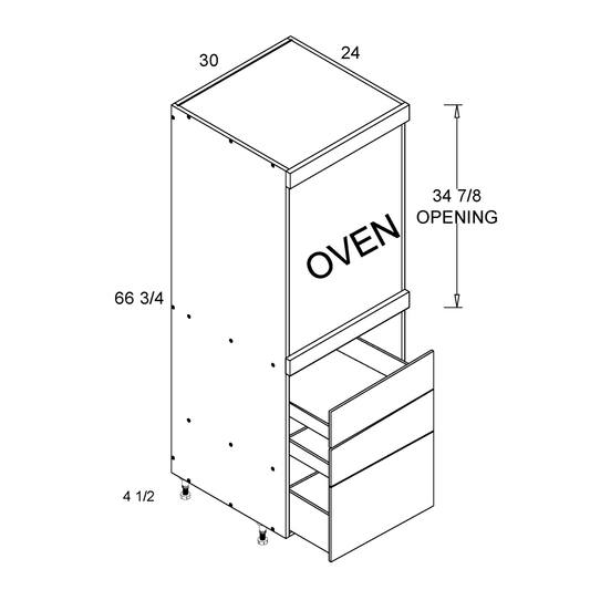 Torino White Pine altamax Tall Single Oven Three Drawer Utility Cabinet - 30" Wide x 72" High x 24" Deep
