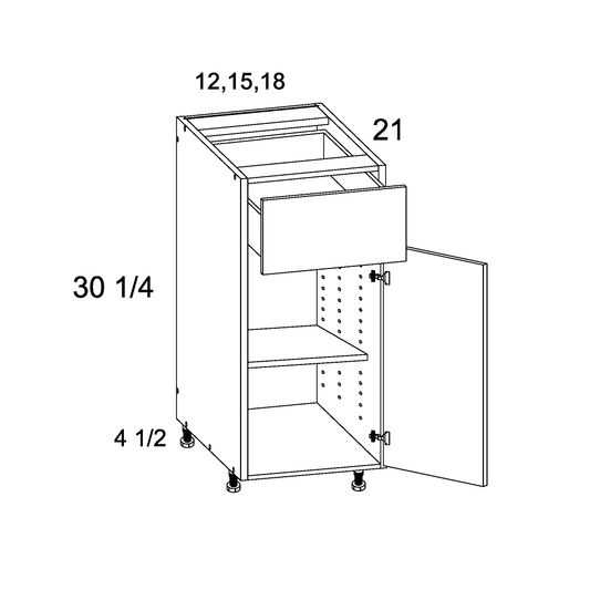 Torino Dark Wood altamax One Door One Drawer Vanity Base Cabinet - 15" Wide x 34-1/2" High x 21" Deep
