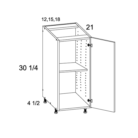 Palermo Gloss White Full Height One Door Vanity Base Cabinet - 15" Wide x 34-1/2" High x 21" Deep