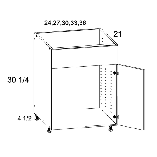 Verona Pure Blanc Two Door One False Drawer Front Vanity Sink Base Cabinet - 33" Wide x 34-1/2" High x 21" Deep