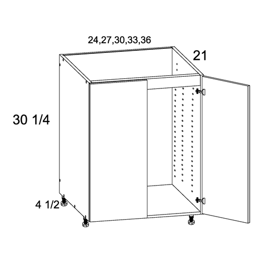 Palermo Gloss White Full Height Two Door Vanity Sink Base Cabinet - 36" Wide x 34-1/2" High x 21" Deep