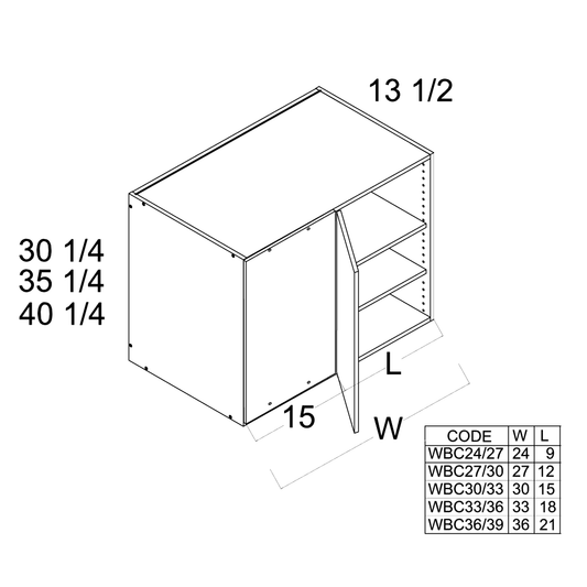 Verona Pure Blanc Blind Corner Wall Cabinet - 30" Wide x 35-1/4" High x 13-1/2" Deep