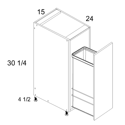 Verona Midnight Navy Full Height Door Base with Single Trashcan Pullout - 15" Wide x 34-1/2" High x 24" Deep