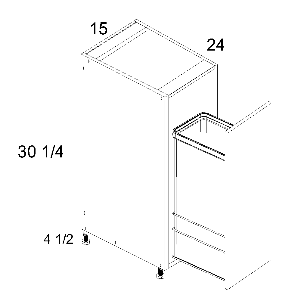 Verona Pure Blanc Full Height Door Base with Single Trashcan Pullout - 15" Wide x 34-1/2" High x 24" Deep