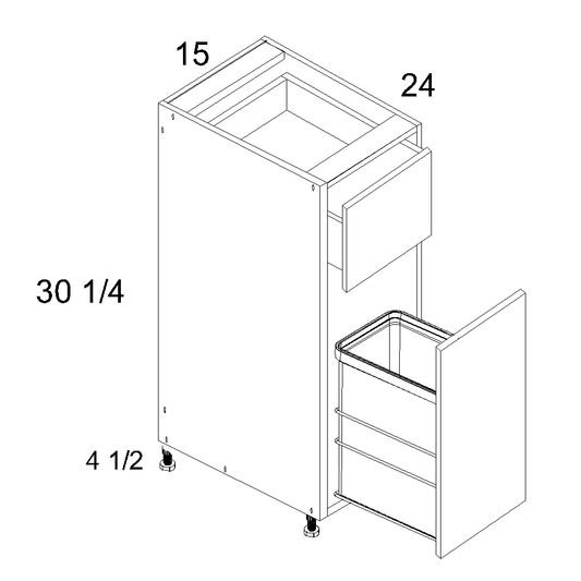 Torino White Pine Base with Single Trashcan Pullout - 15" Wide x 34-1/2" High x 24" Deep