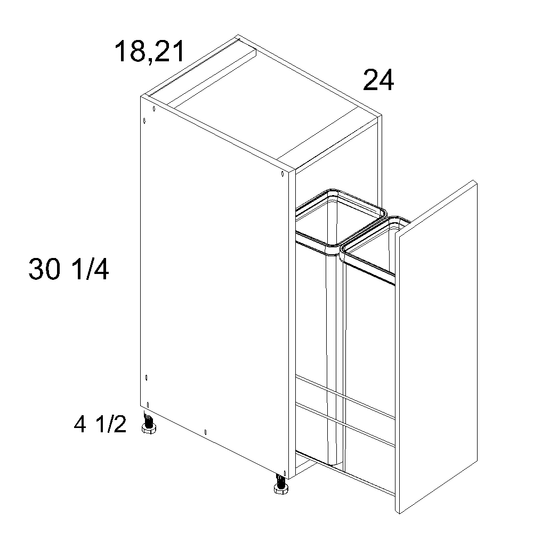 Palermo Gloss White Full Height Door Base with Single Trashcan Pullout - 18" Wide x 34-1/2" High x 24" Deep
