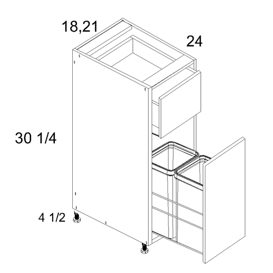 Torino White Pine Base with Single Trashcan Pullout - 21" Wide x 34-1/2" High x 24" Deep