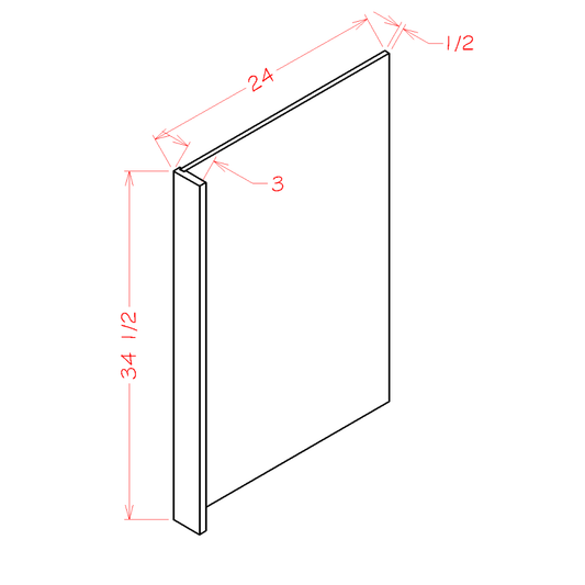 Shaker Navy Dishwasher Return Panel - 3"W x 34-1/2"H x 24"D (Panel Width 1/2")