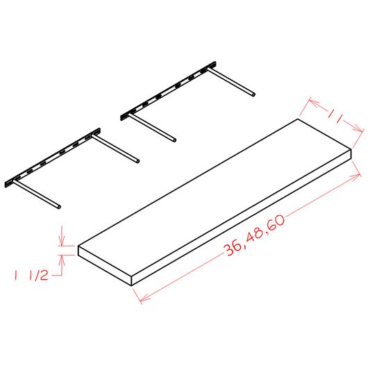 White Floating Shelf - 60"W x 1.5"H x 11"D (Max Weight: 25 lbs) (SW, OW, EW, TW)
